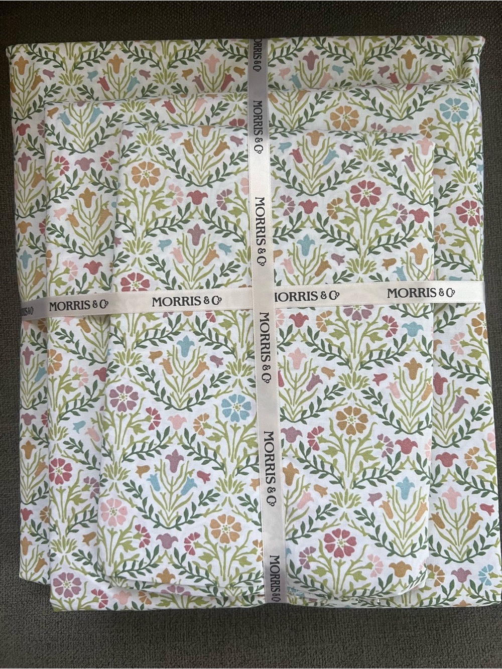 William Morris and Co Floral King Sheet Set Green Pink Cotton